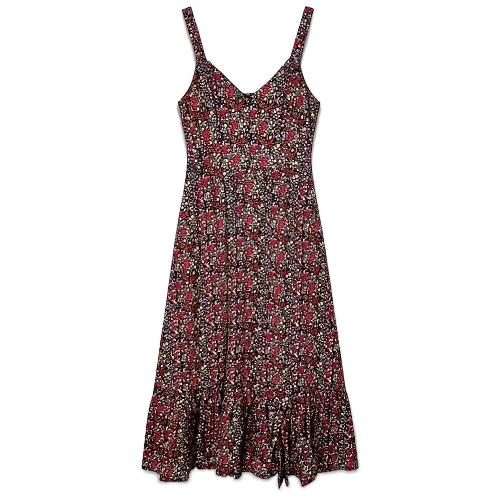 J Crew Floral Midi Dress V Neck Ruffle Hem Pockets Summer Size 00
